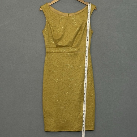 Vintage Y2K Womens Dress M Mustard Yellow Sparkle Fitted Bodycon Retro 90s USA - Picture 10 of 14